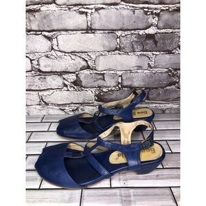 Anthropologie Gee Wawa Blue Leather Peep Toe Heel Strap Sandals Women Sz 10M US